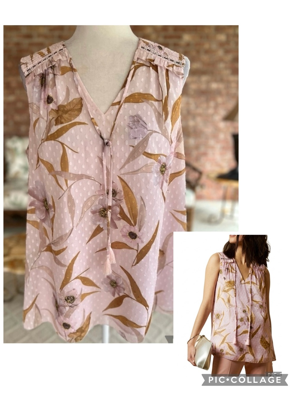 Ted Baker Jiylena Cabana Top Swiss Dot Pink Smocked Floral M Quiet Luxury